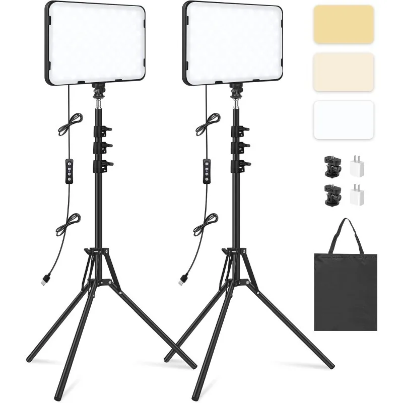 

2 Pack LED Video Light with 63'' Tripod Stand, Obeamiu 2500-8500K Dimmable Photography Studio Lighting for Video Film Recording/