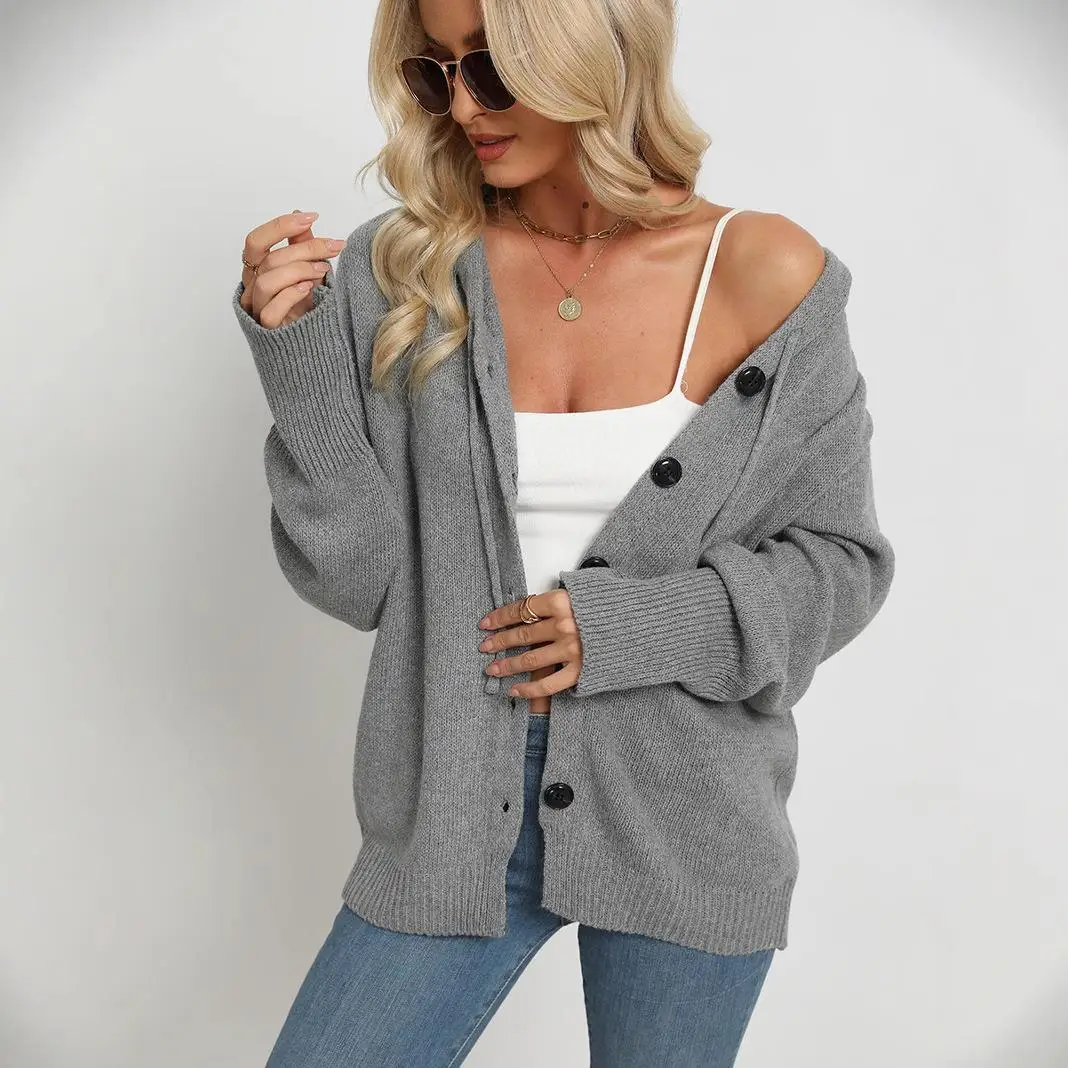 

Женский вязаный кардиган с капюшоном и завязками, утепленный, из полиэфирного волокна, однотонный, для повседневной носки, весна-осень