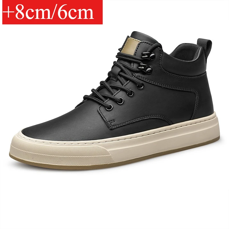 

Outdoor Sneakers Men's Casual Genuine Leather Height Increasing Shoes For Men 8cm New Invisible Elevator Lace Up Sneakers Sport