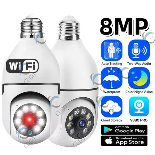 Imagen 1 del producto Cámara IP Wifi de 8MP, vigilancia inalámbrica, bombilla E27, seguimiento automático, visión nocturna en Color, Zoom 10X, detección humanoide AI, Monitor de bebé