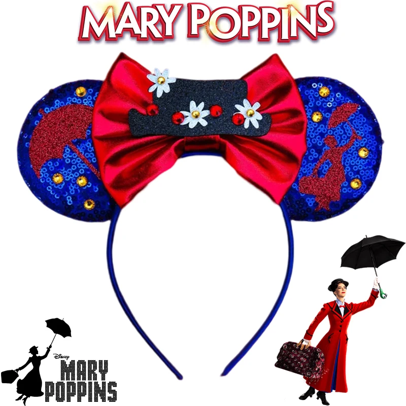 Disney Fairy Flower Hat Bow Headbands For Women Cosplay Mary Poppins Hair Bands Girl Handbag Umbrella Ears Hair Accessories Kids