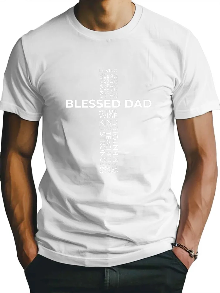 Men\'s Christian Blessing Dad Cross Father\'s Day Shirt Men\'s T-shirt  Man Tops New Men T shirt  Print Tee Tops Fashion Clothing