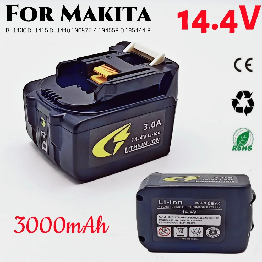 

BL1430 Rechargeable Battery 14.4V 3000mAh Lithium Ion for Makita BL1440 LXT200 BDF340 TD131D WIth LED