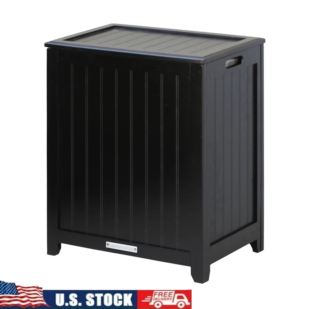 

Rectangular Wooden Laundry Hamper with Polyester Liner Interior Bag Durable Solid Wood Design Carrying Handles Rubber Bumpers
