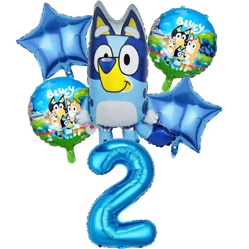 Blueys Bingo Compleanno Palloncini Decorativi 2 Colori 6 Pezzi Set Simpatico Cartone Animato Palloncino Foglio di Alluminio Palloncino Decorazione Festa Di Natale