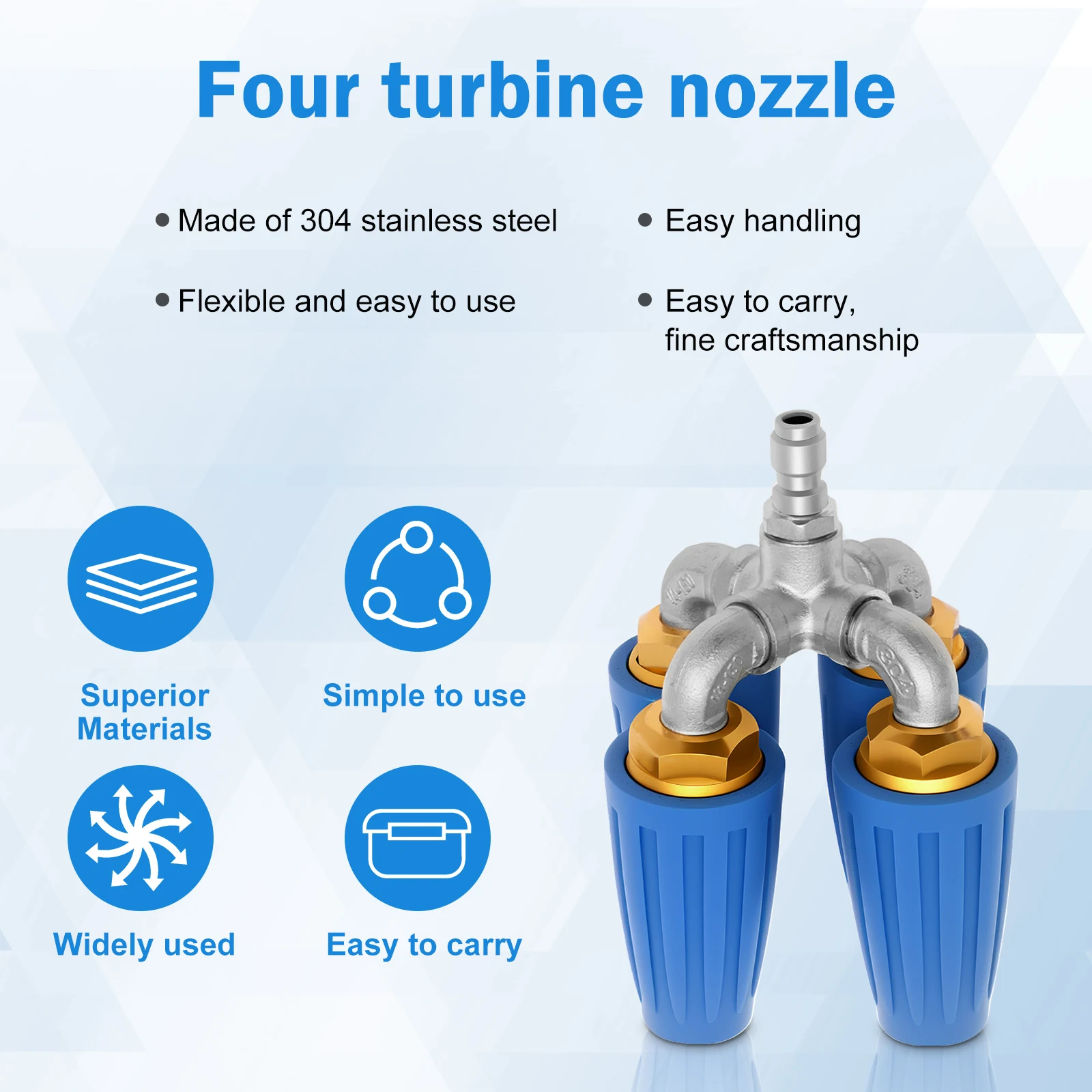 4-in-1 ターボノズル高圧洗浄機 2.0 オリフィス クワッドルプルターボノズル 360 °   回転式1/4インチクイックコネクター4000 PSIチップターボ