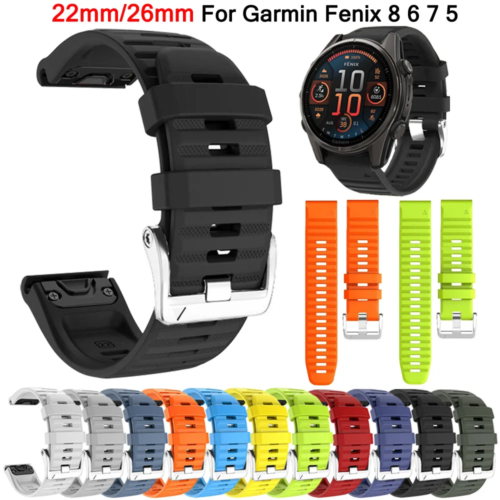 For Garmin Fenix 8 47mm 51mm Silver Buckle Quick Fit Band 22mm 26mm For Fenix 7 7X 6X 6 Pro 5X 5 Plus Epix Gen 2 47/51mm Strap