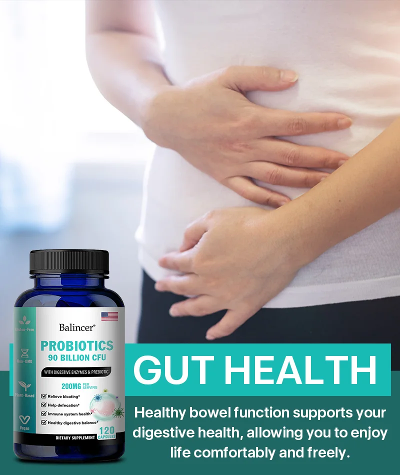 90 Billion CFU Probiotic Capsules -  Support Gut Flora Balance, Digestive Comfort, Intestinal Cleansing & Immune Defense