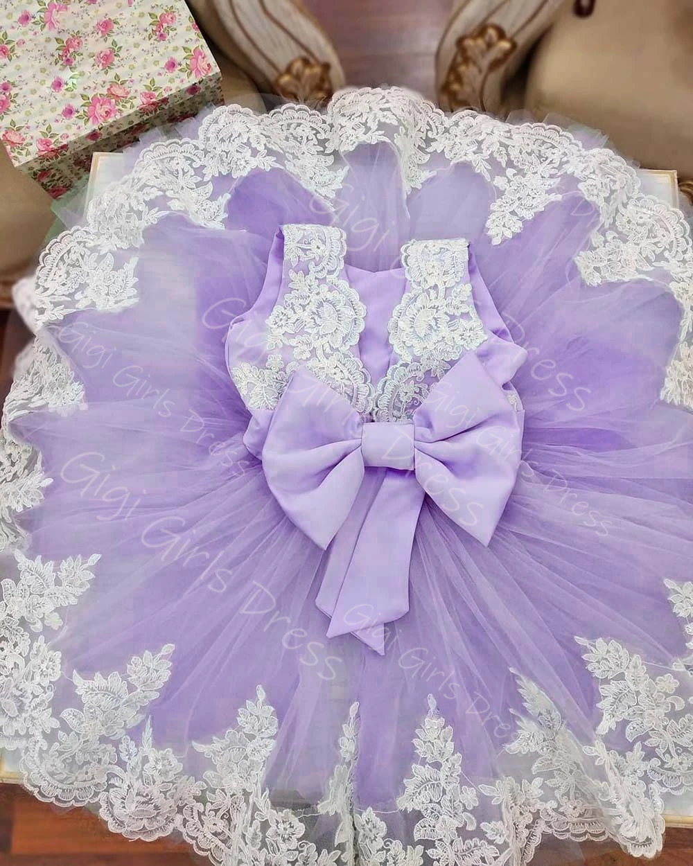 Vestido de menina de flor personalizado para casamento, crianças, renda branca, apliques de tule, princesa, concurso, comprimento de chá, vestido de aniversário