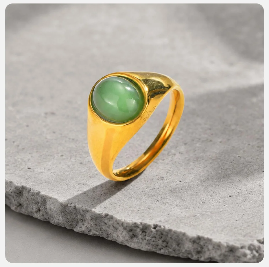 Vnox Herren-Siegelring, grüner Achat, goldfarbenes Edelstahlband, täglicher Fingerschmuck, Geburtstags- und Hochzeitsgeschenk für Herren – Detail 6