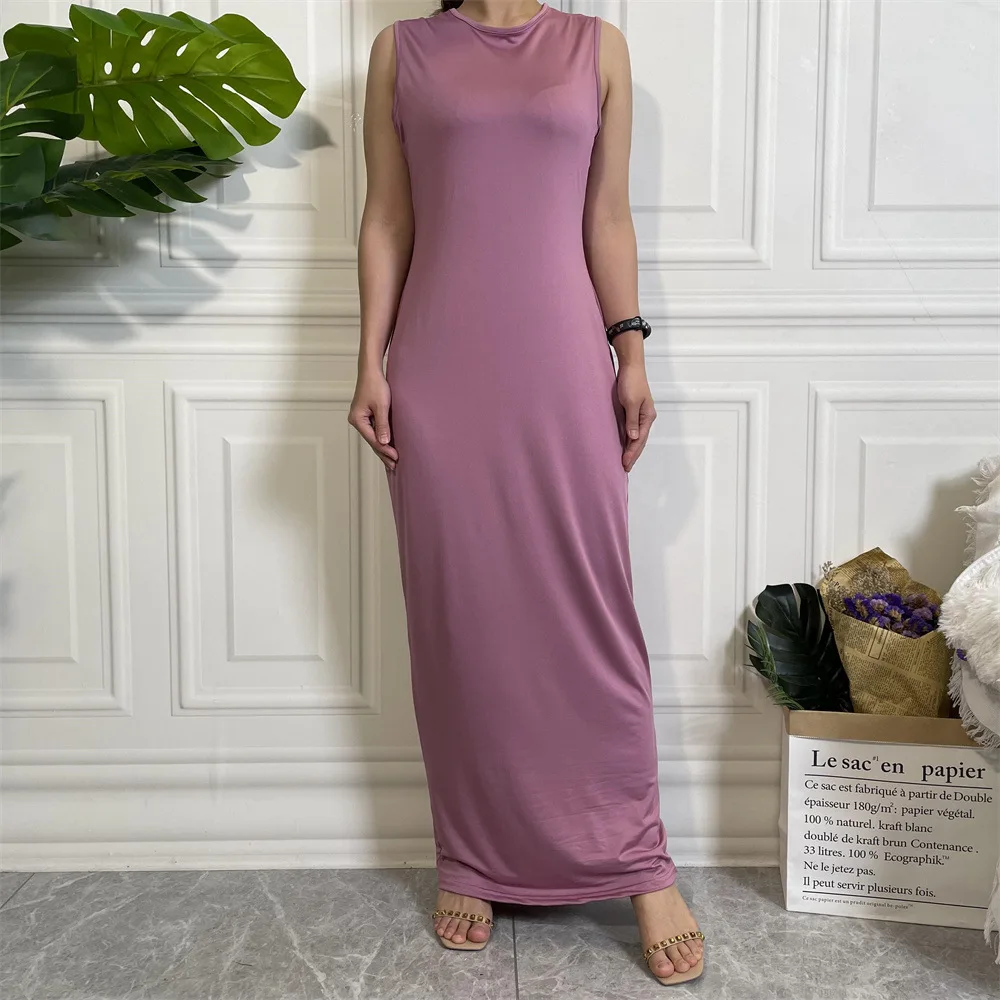 All-Match Effen Onder Abaya Binnenjurk Moslim Voor Vrouwen Effen Jurk Midden-Oosten Dubai Innerlijke Abaya Islamitische Kleding Dames Arabisch
