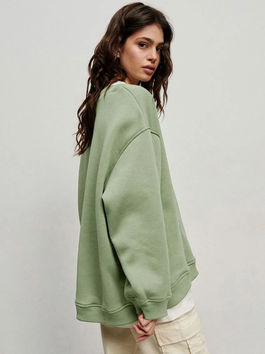 Round Neck Pullover Hoodie Mid Length Alternative Street with Loose Fit Single Regular Thickness Streetwear Women Sweatshirts