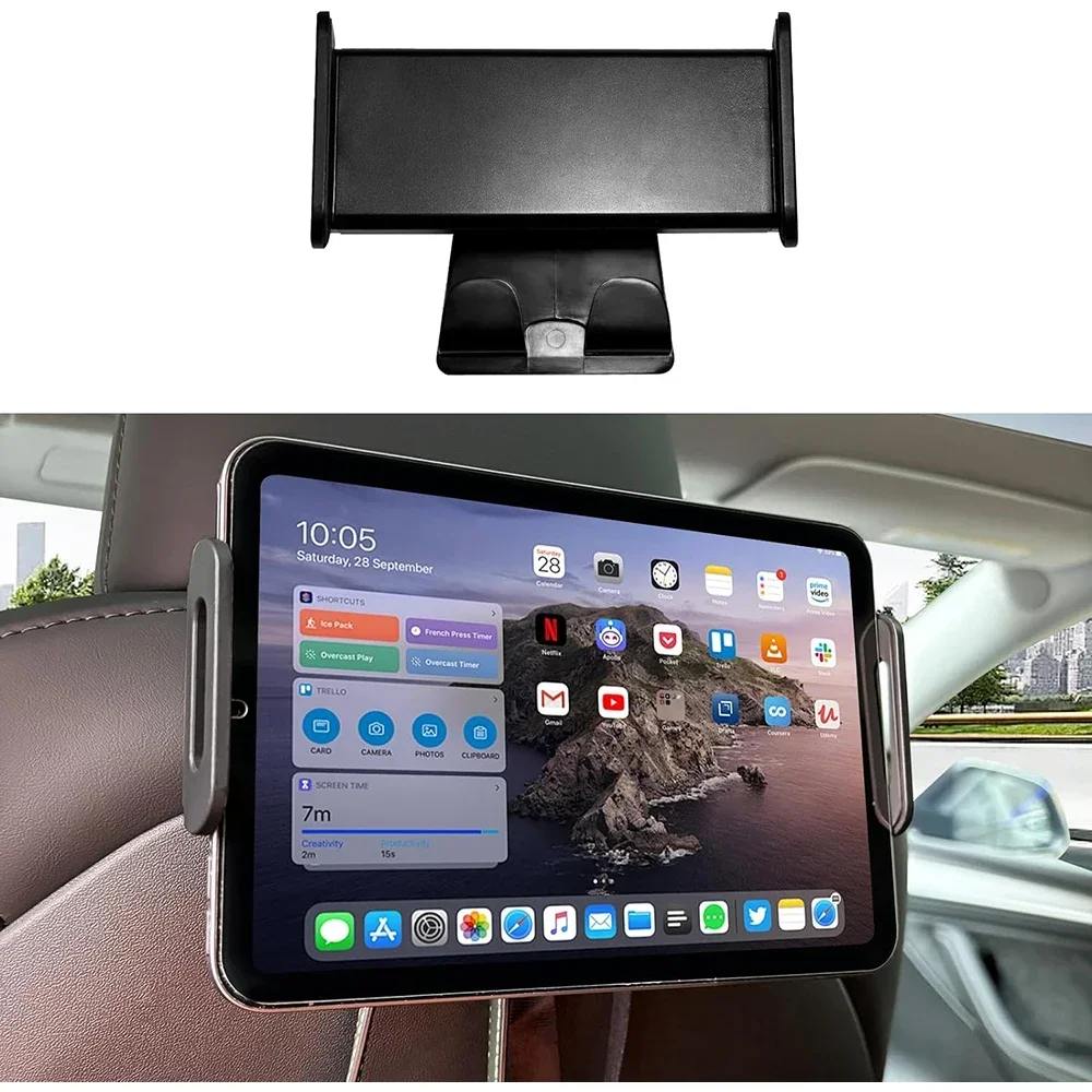 For Tesla Model 3/Y Back Seat Phone Holder with 2 hooks 360° Rotate Stand Auto Headrest Bracket Support For Tablet PC iPad Mini image 3
