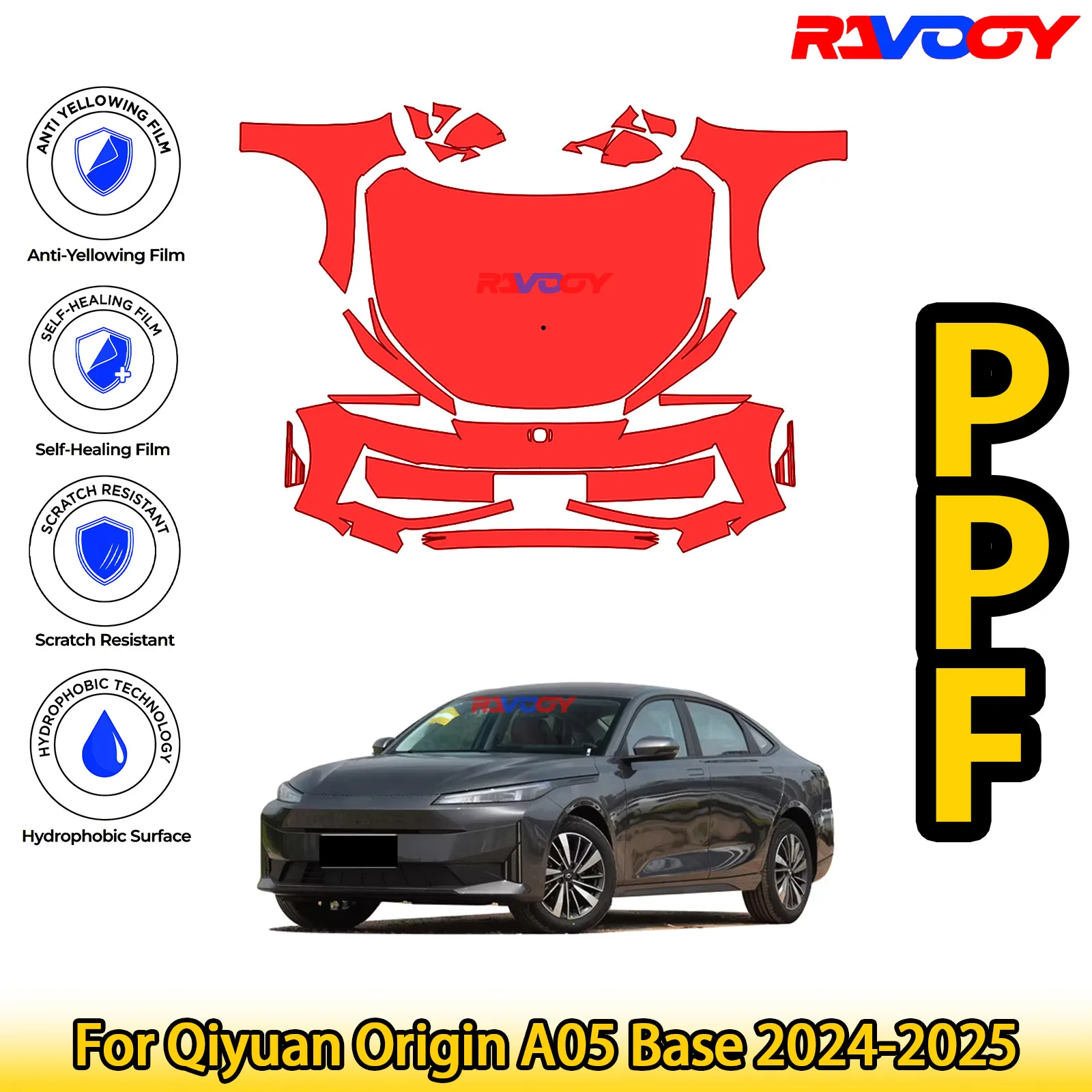 

For Qiyuan Origin A05 Base 2024-2025 Glossy Matte Black Precut front PPF Kit Paint Protection Film