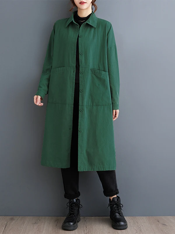 

Retro Casual Simple Color Women's Dr Loose plus Size Ele Midi irt Sle Cotton Polyester Blend Autumn Wear