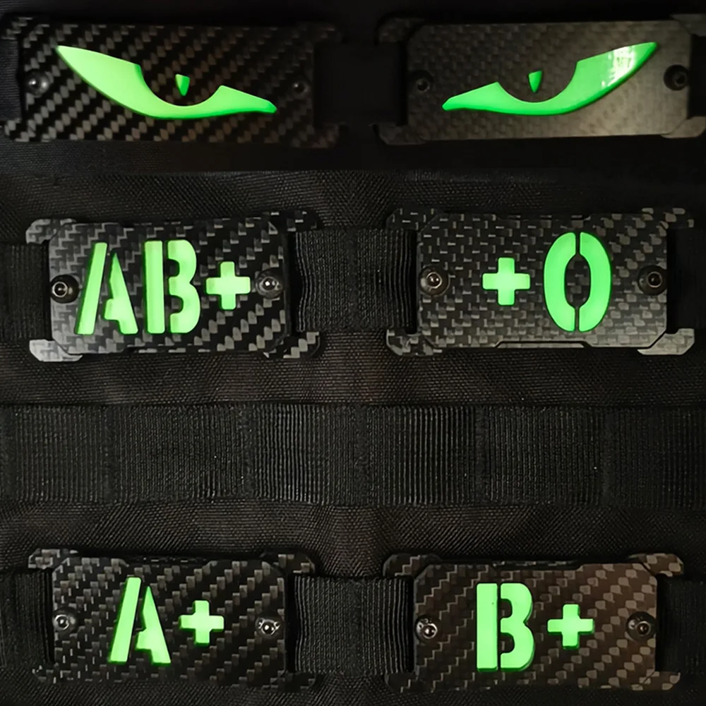 Glow in Dark Carbon Fiber Blood Type Molle Tactical Patch Luminous Reflective Backpack Attachment Applique Fastener Badge Emblem