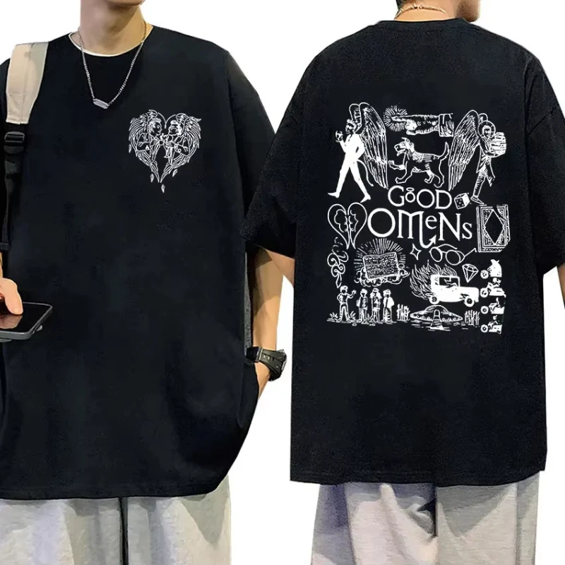 Classic Good Omens Vintage Graphic T Shirt Men's Fashion High Quality Cotton T-shirts Unisex Casual Oversized T-shirt