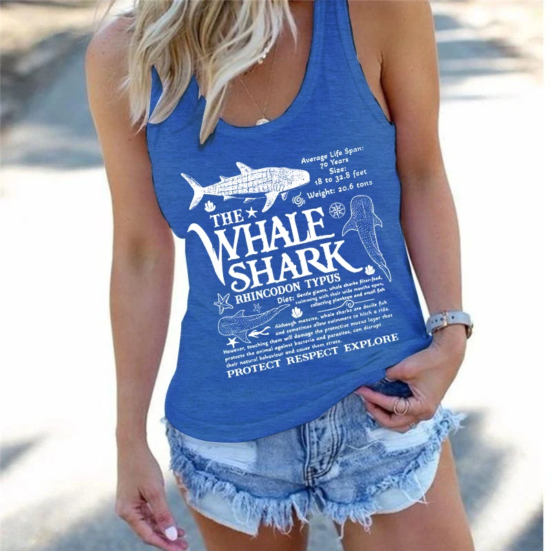 Women's Whale Shark Theme Graphics Sleeveless Vest Female Protect Respect Explore Ocean Animal Design Tank Tops