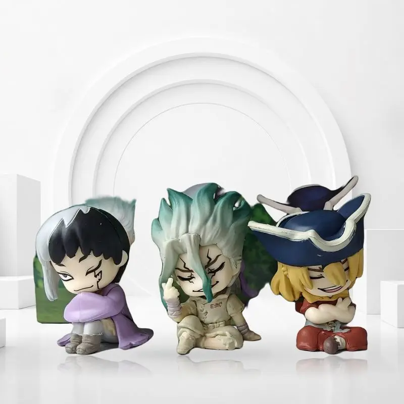 3pcs Dr. Stone Chibi Figure Sleeping on Shoulder Senku Ishigami Ryusui Nanami Gen Asagiri 3 Piece Set Collectible Toy