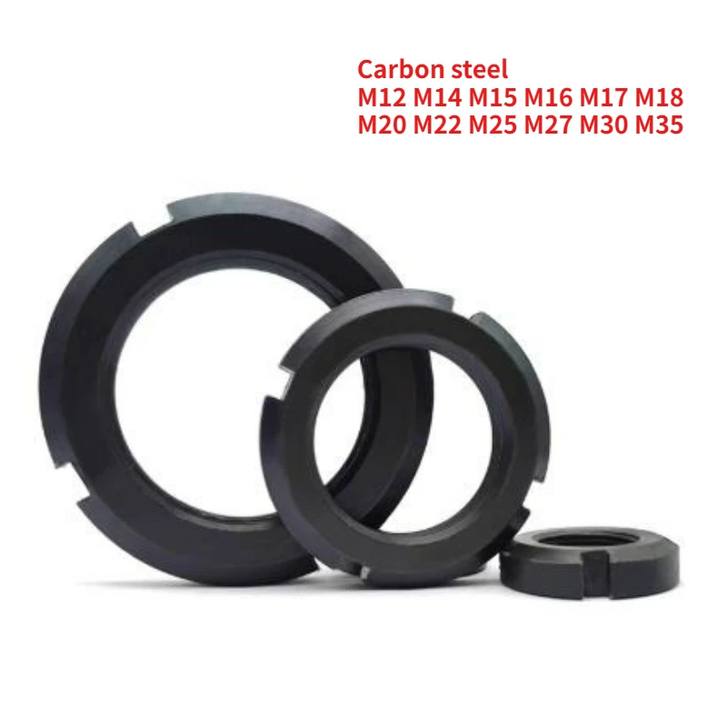 

5/10Pcs M12 M14 M15 M16 M17 M18 M20 M22 M25 M27 M30 M35 Black Carbon Steel Slotted Round Nuts Locknuts with Fine Thread GB812