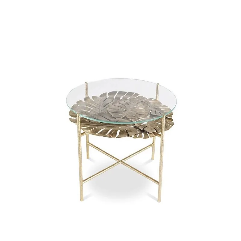 

Italian light luxury pure copper coffee table modern living room household round brass tempered glass edge table