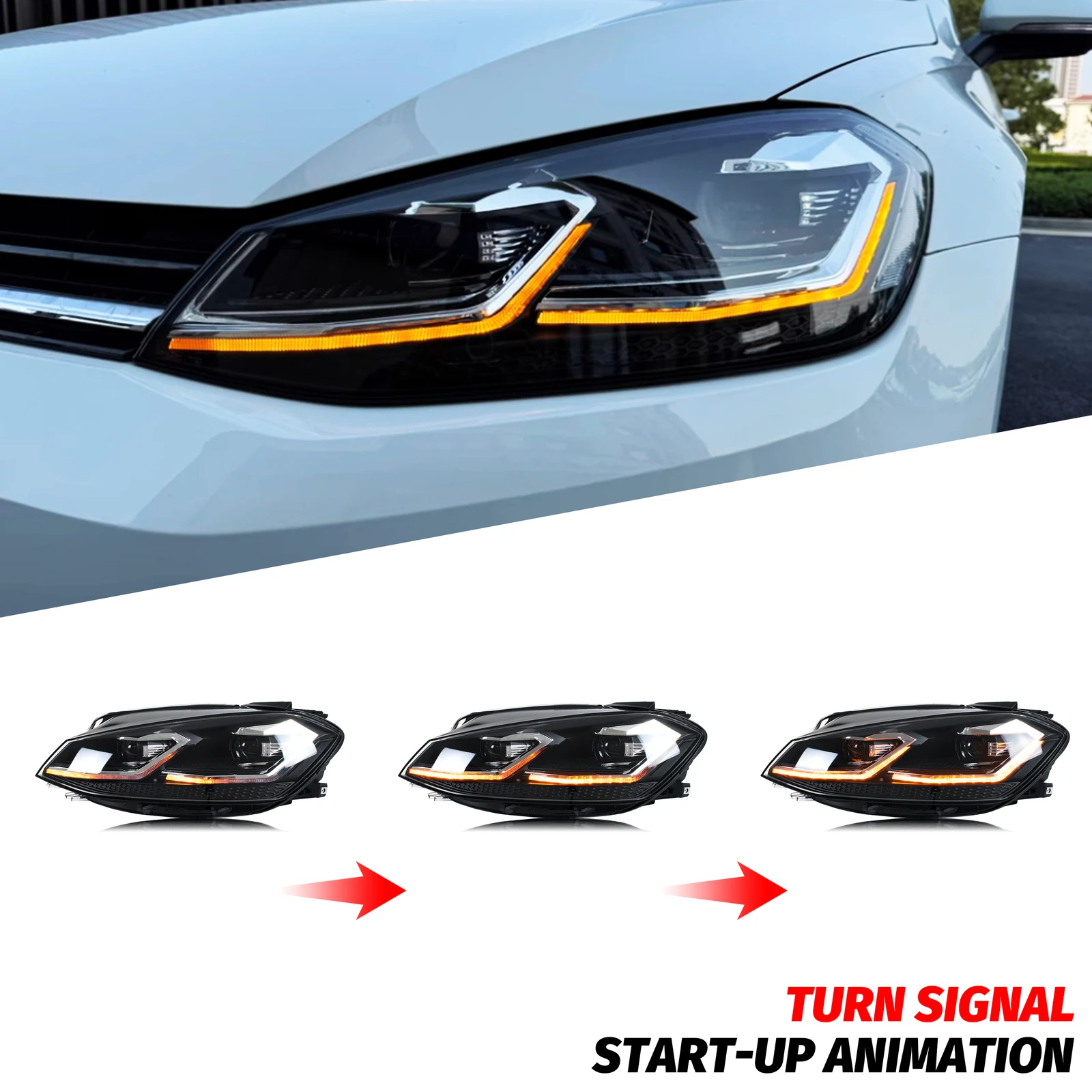 المصابيح الأمامية LED لسيارة Volkswagen VW Golf MK7.5 TSI TDI البديل الهالوجين 2017-2020 [غير مناسبة GTI/GTD/Rline/MK7] مجموعة المصابيح الأمامية