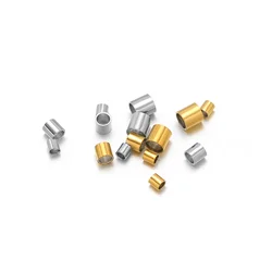 100pcs Stainless Steel Gold Leather Cord Beads Tube Crimp End Beads for DIY Necklace Supplies Fashion Jewelry Making Wholesale