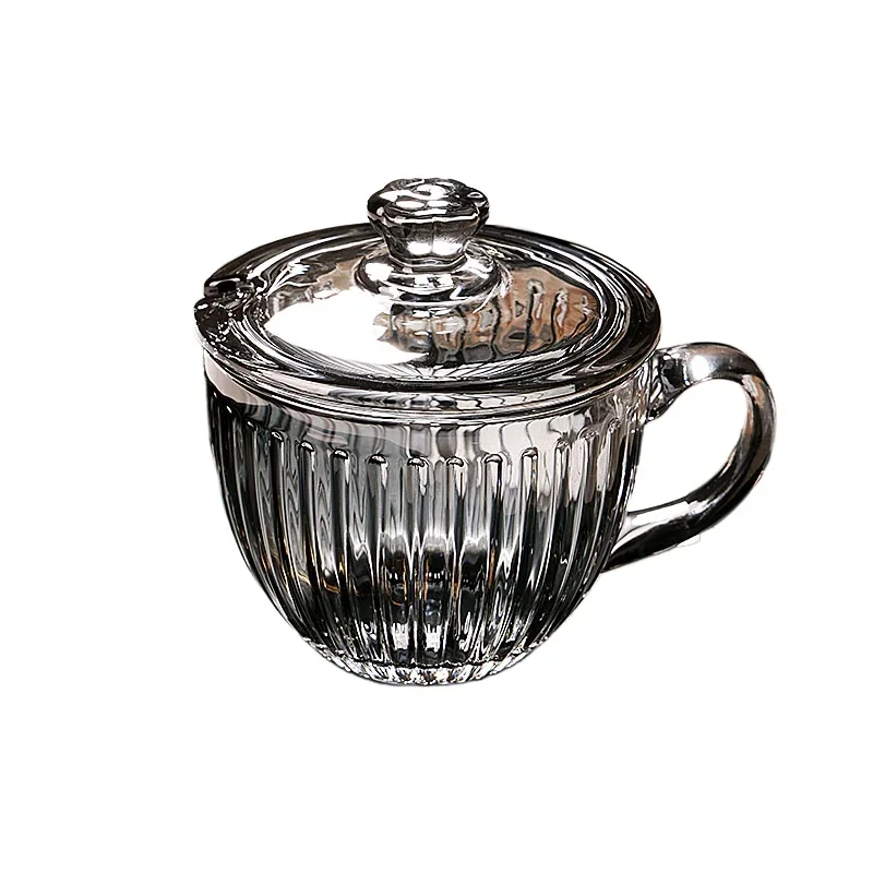 

*High-value glass cup with lid Large capacity heat-resistant household belt Water cup Oatmeal breakfast Milk cup Office