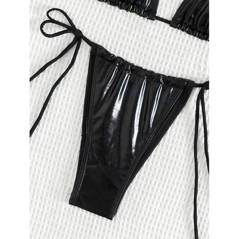 New black leather triangle sexy bikini swimsuit for women