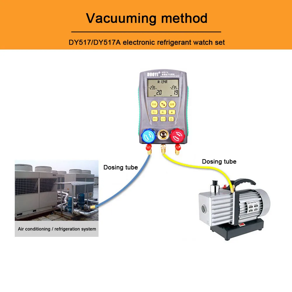 Imagem -04 - Manifold Digital Medidor de Pressão Refrigeração a Vácuo Tester Medidor de Temperatura Tester Valve Tool Kit Dy517