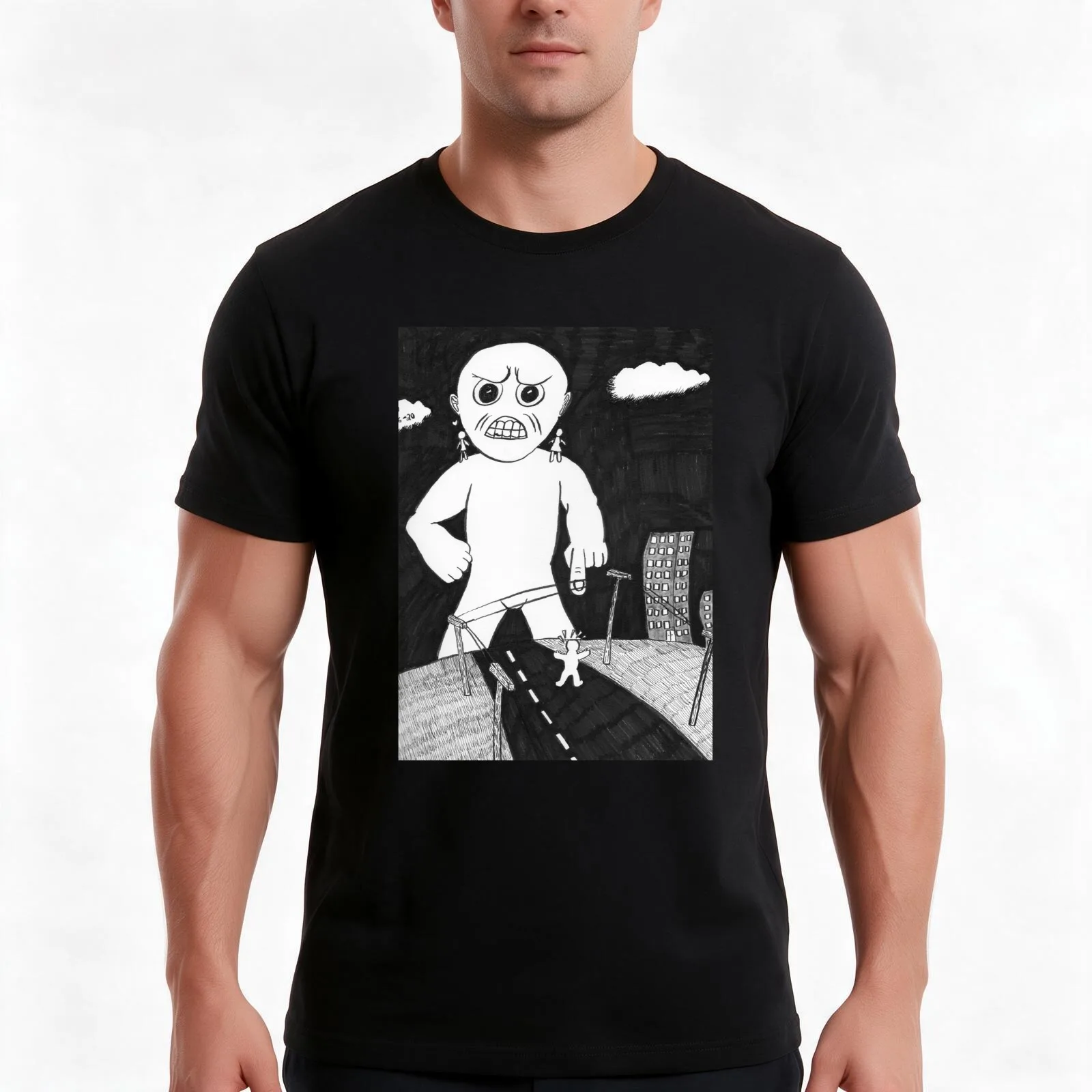 Bald Headed Bastard T-Shirt, Summer Casual Cotton Tee, Oversized Streetwear Tops, Vintage Graphic Print, Loose Fit Short Sleeve