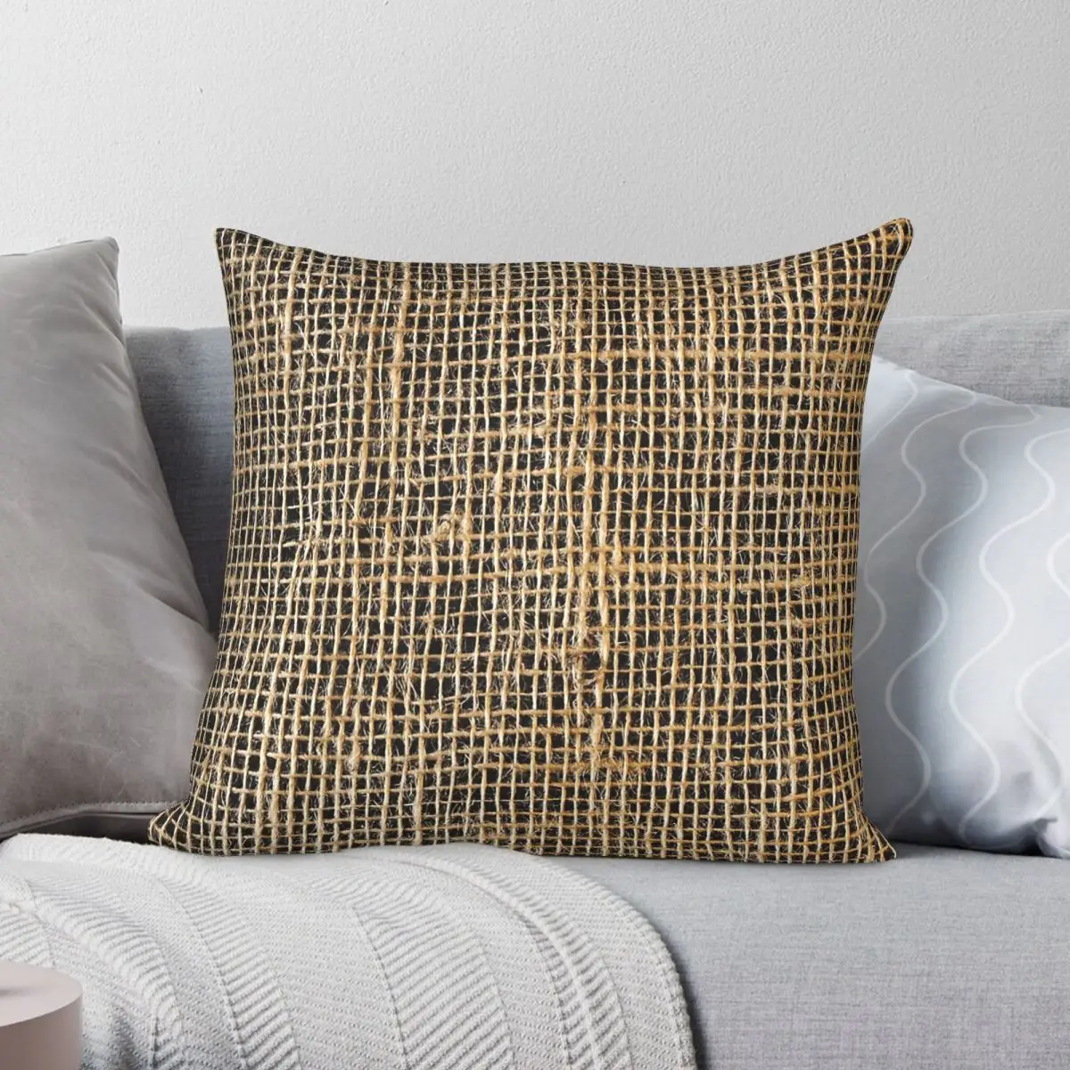 Aged Grungy Jute Burlap Sack Pillowcase Polyester Linen Velvet Printed Zip Decorative Pillow Case Sofa Seater Cushion Cover