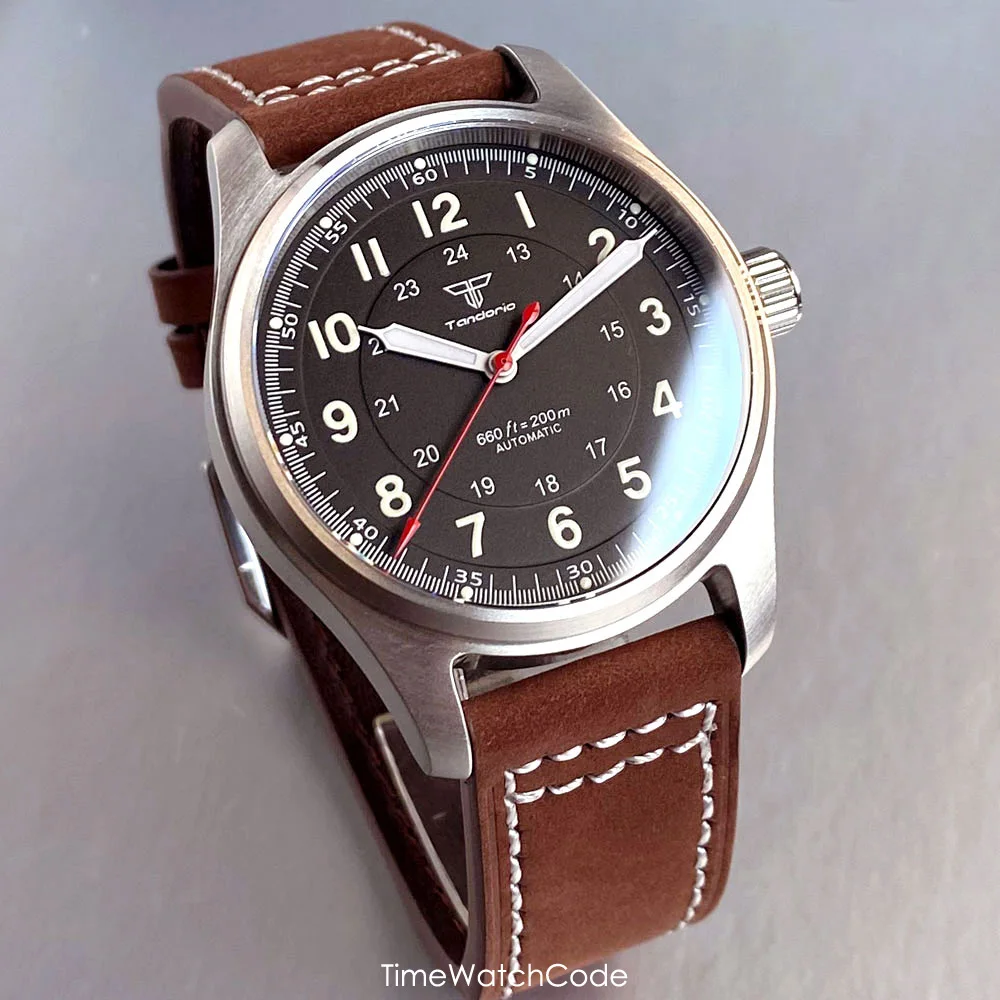Tandorio NH35A Automatic Pilot Watch for Men Mechanical PT5000 Diving Watches Sapphire Crystal 20BAR Waterproof 39mm