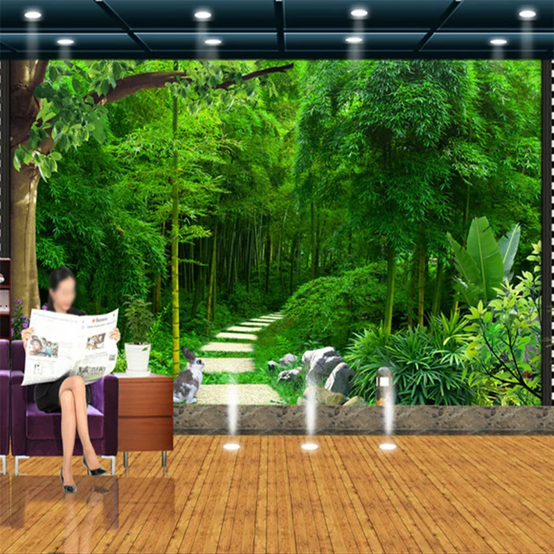 맞춤형 3D 벽화 벽지 거실 침실 소파 TV 배경 벽지, 녹색 대나무 녹색 신선한 사진 방수 벽지