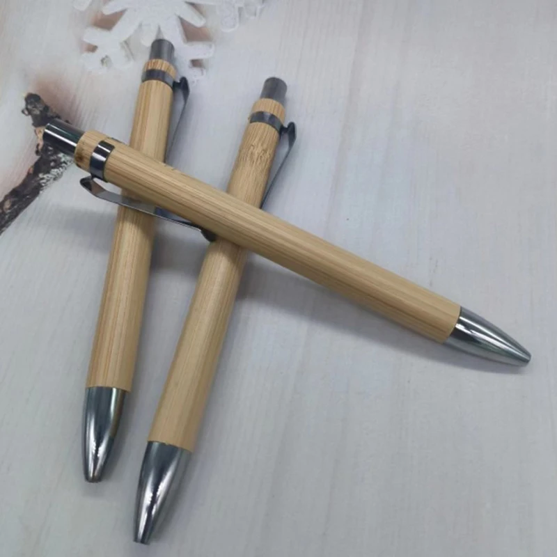 4Pcs Set Bamboo Wood Ballpoint Pen 1.0mm Bullet Tip Blue Black Ink Signature Ball Pen Office School Wrting Stationery