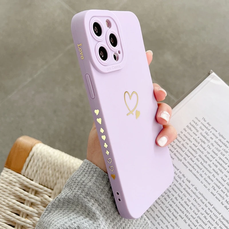 Candy Color Silicone Phone Case For iPhone 14 Pro Max 11 12 13 15 Pro Max X XR XS Max 7 8 Plus Cute Love Heart Frame Soft Cover