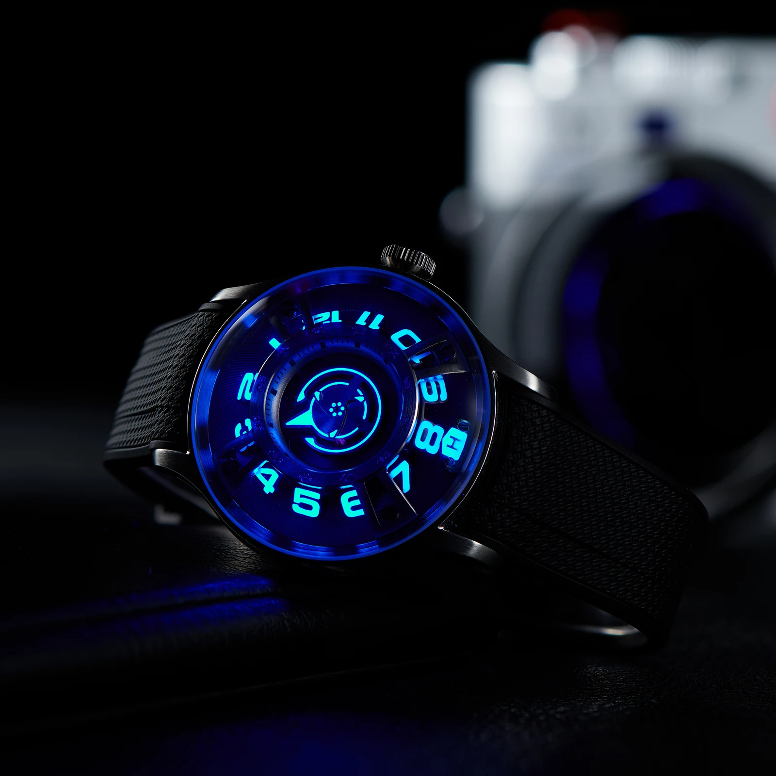 OBLVLO Curvature Engine Star Ship Mechanical Watch All Black Steel Men Super Luminous Blue Nightlight Automatic Watches Behrens