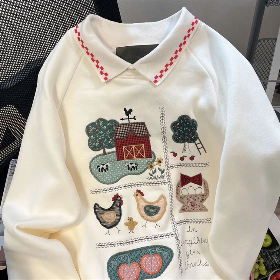 

Детская супермилая рубашка-поло с вышивкой из мультфильма, Толстовка Оверсайз, Женская милая Одежда для девочек, модная зимняя японская и Корейская одежда