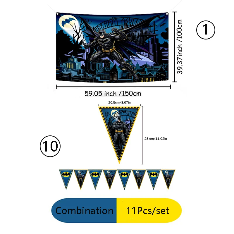 Warner Bros. Batman-Motto Pappteller, Becher, Wimpelkette, Aufkleber – Happy Birthday Party Deko Einweggeschirr-Set – Detail 4