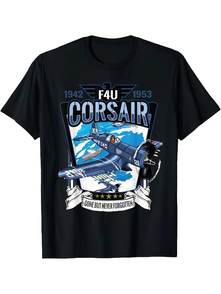 

WWII Corsair Fighter Aircraft - "Gone But Never Forgotten" Text design -100% cotton casual short-sleeved men's printed T-shirt.