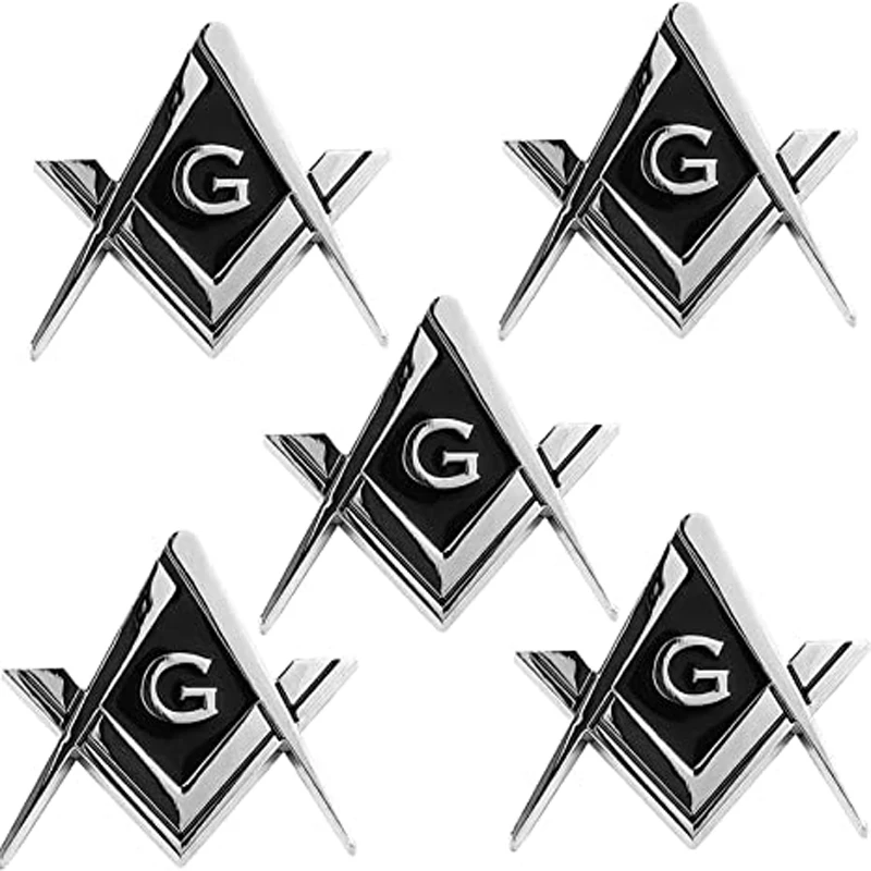 Masonic silver compass and square G symbol car badge with sticker