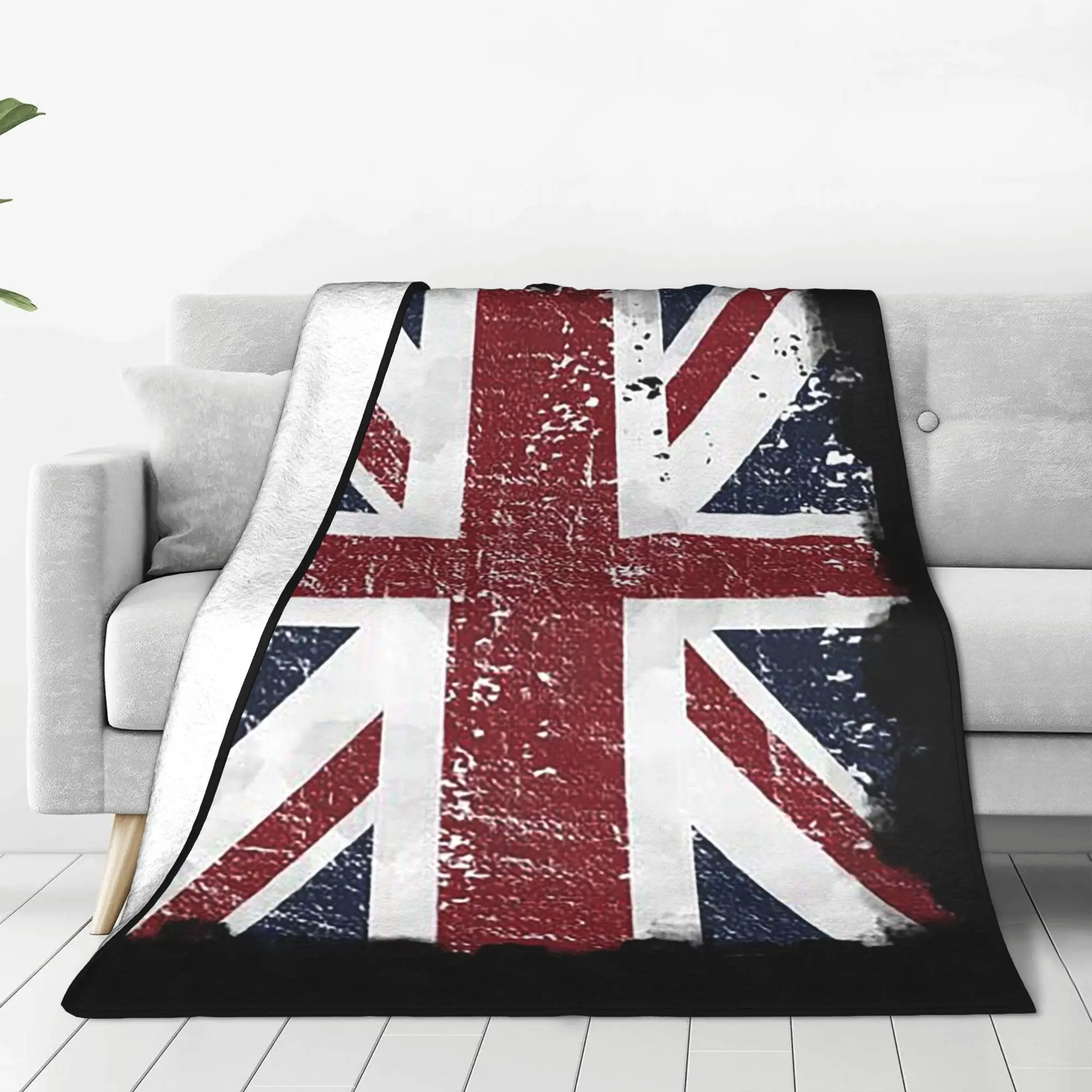 Distressed British Flag Black Grey Union Jack Face Mask UK Blanket Breathable Fleece Sofa Throw Blanket for Home Bedroom Office