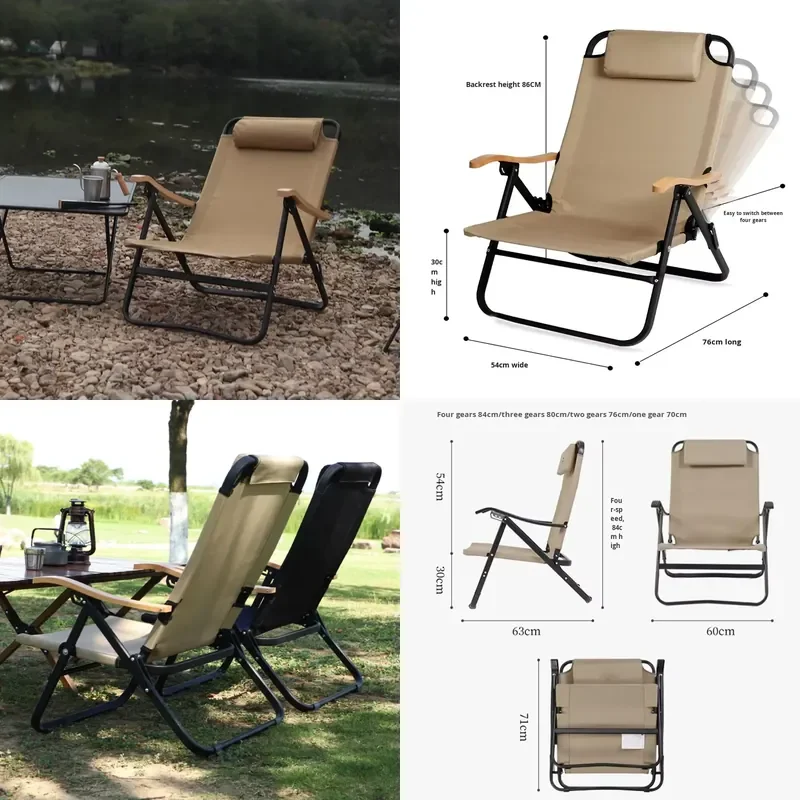 Outdoor Portable Folding Chair with Four-Level Adjustable Backrest Aluminum Alloy Reclining Chair for Camping Picnic Fishing
