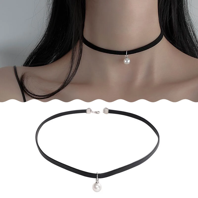 Cortical Thin Clavicle Chain Collar Simple Ins Style Imitation Pearl Pendant Necklace For Women Temperament Choker Chain Jewelry