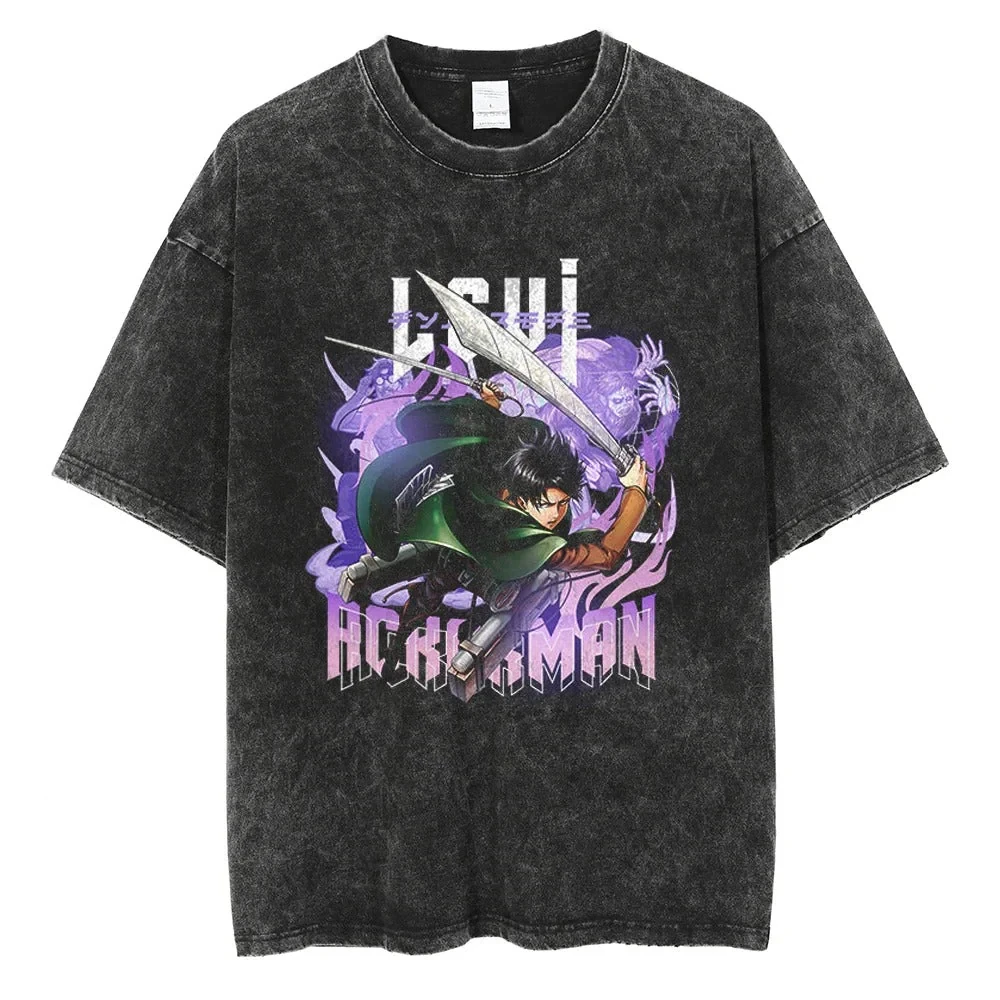 Camiseta de Algodón Lavado Estilo Vintage de Verano 2026 de Attack on Titan, Oversize, Streetwear, Armin Arlert, Titán Colosal, Diablo del Paraíso