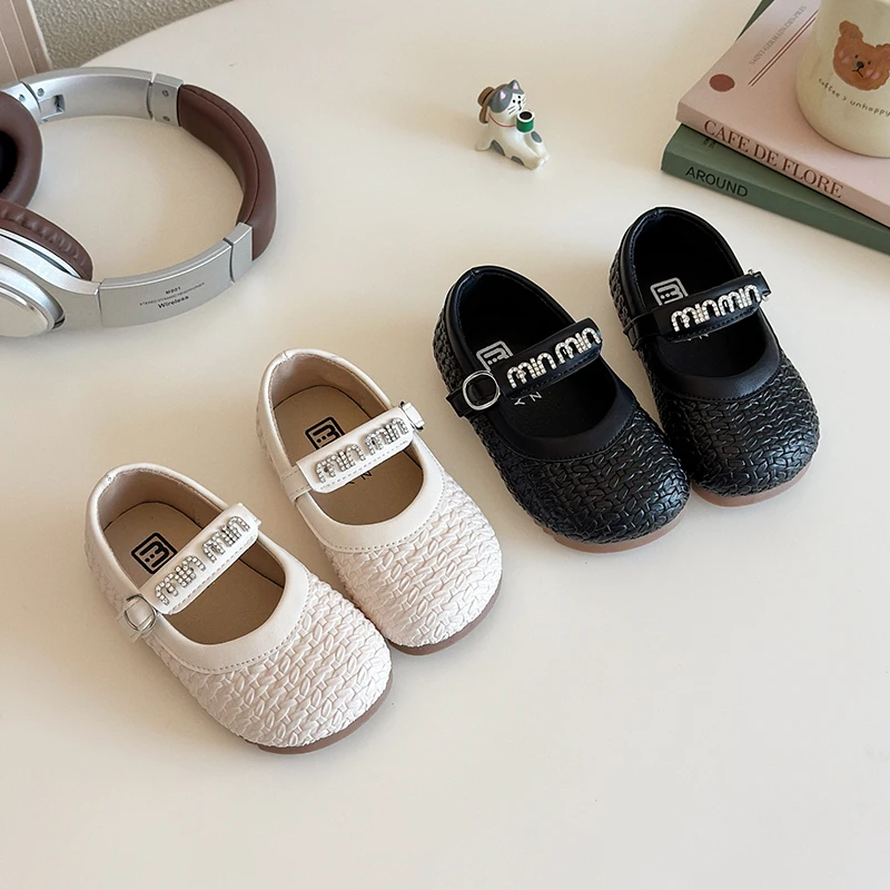 

Girls PU Leather Shoes Spring Autumn New Children's Woven Soft Sole Princess Breathable Fashion Mary Jane School Student Loafers