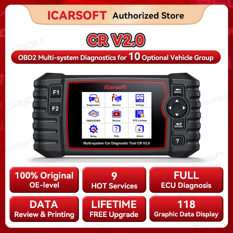 iCarsoft CR V2.0 For 10 Optional Car Makes OBD2 Diagnostics Tool Free-Update TPMS/ABS/DPF/EPB/Oil Reset+Live Data Printing
