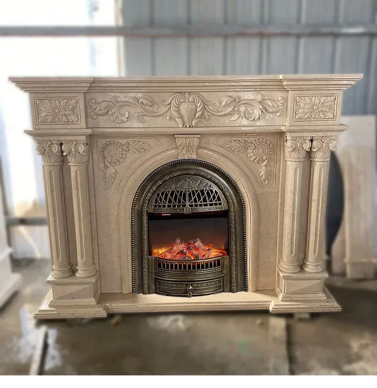 

AAFrench Marble Fireplace Stone Carving Fireplace Marble Fireplace Living Room Decorative Cabinet B06