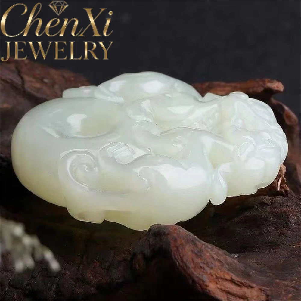 

Natural Hetian White Jade Lotus And Double-Sided Pixiu Pendant Luxury Quality Fashion Fine Jewelry Exquisite Popular Charms Gift