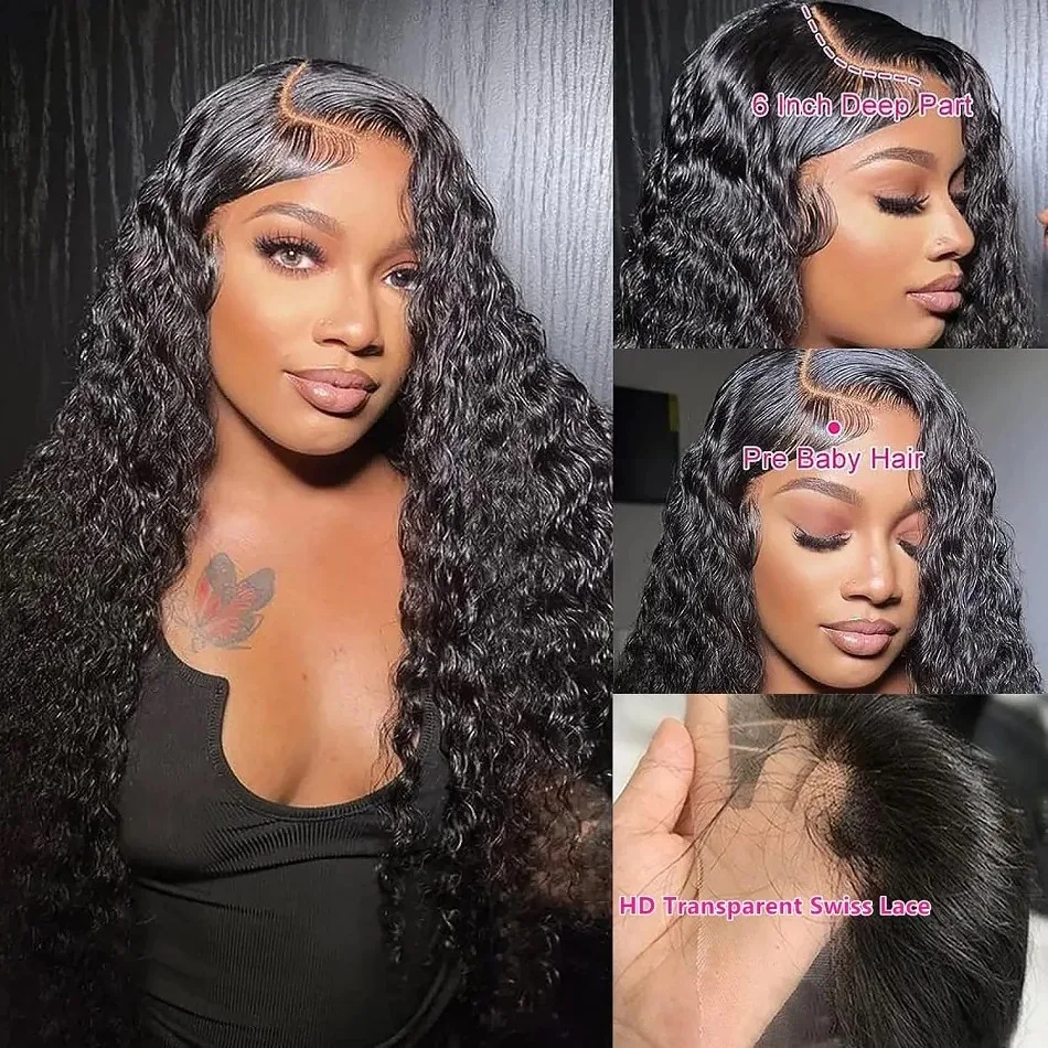 Peluca de encaje transparente HD para mujeres negras, cabello humano rizado de 13x6, prearrancado, 30 y 40 pulgadas, onda profunda suelta, pelucas frontales de agua